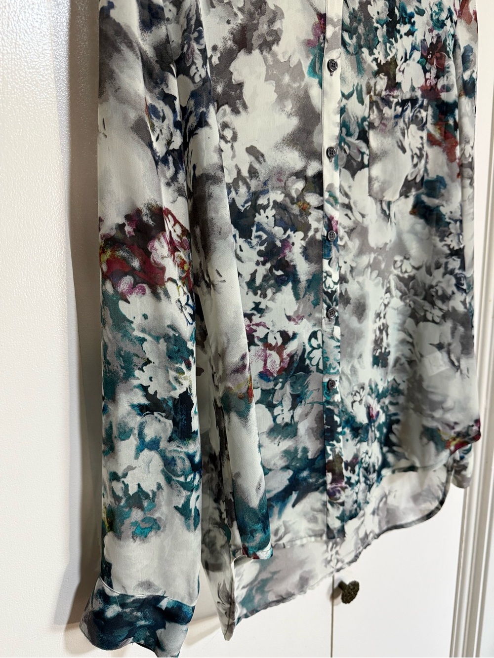 Bellatrix Floral Blouse Sheer Embellished Collar Button Down Medium - Picture 6 of 16